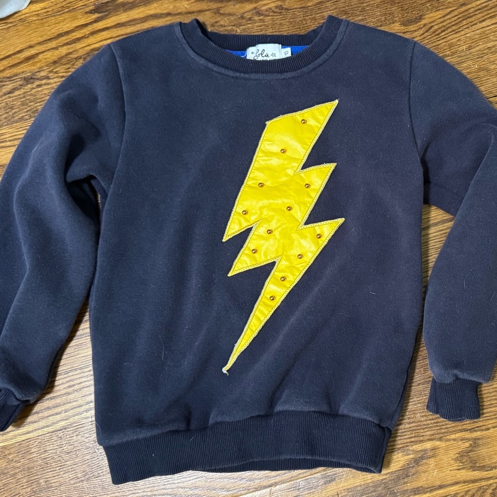 Lola + The Boys Navy Fleece Lined Size 10 Sweatshirt with Yellow Lightning Bolt